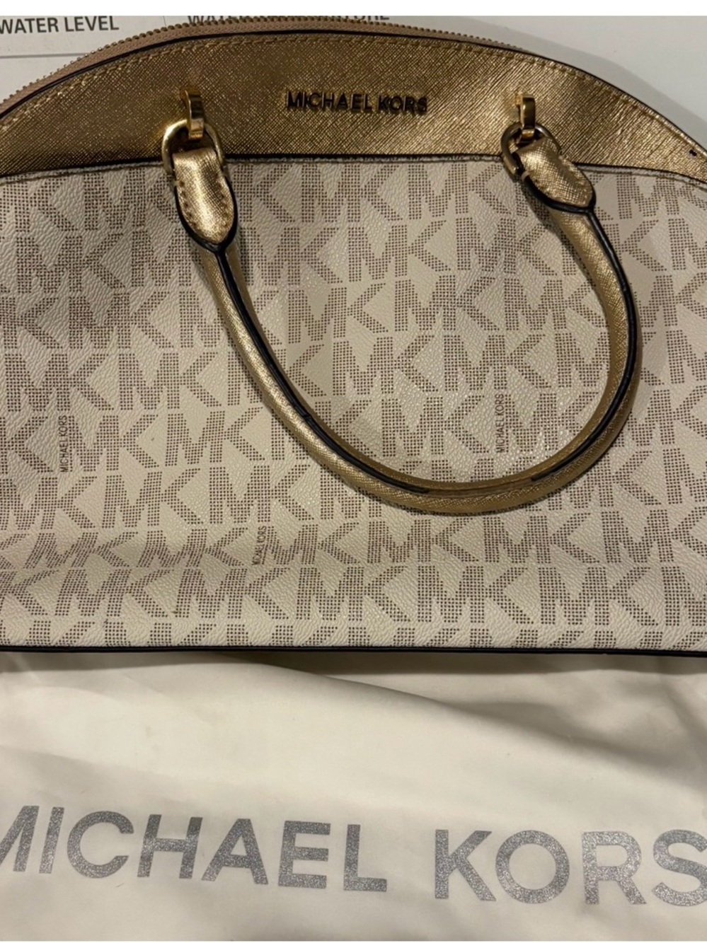 Michael Kors Gold and Cream Logo Dome Satchel